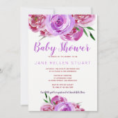 Paarse violet mauve pioenrozen boeket baby shower kaart (Voorkant)