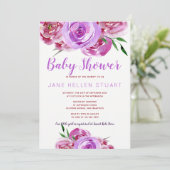 Paarse violet mauve pioenrozen boeket baby shower kaart (Staand voorkant)