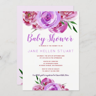 Paarse violet mauve pioenrozen boeket baby shower kaart