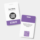 Paarse Violet Medewerker Naam Bedrijfslogo Qr Code Badge (Voor- en achterkant)