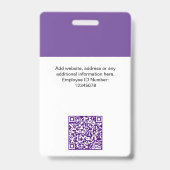 Paarse Violet Medewerker Naam Bedrijfslogo Qr Code Badge (Achterkant)