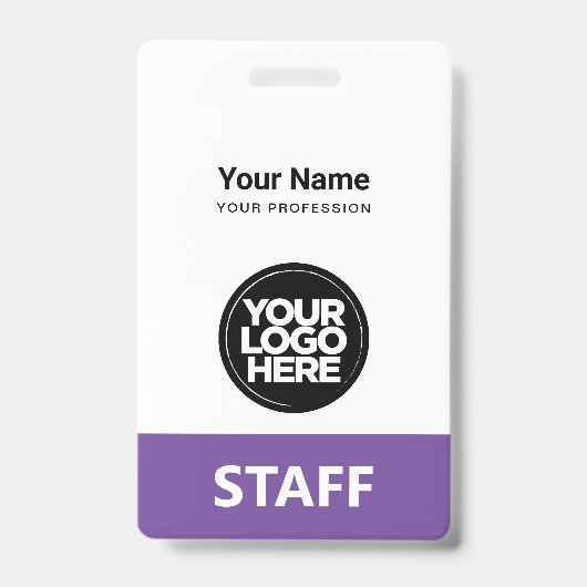 Paarse Violet Medewerker Naam Bedrijfslogo Qr Code Badge (Voorzijde)