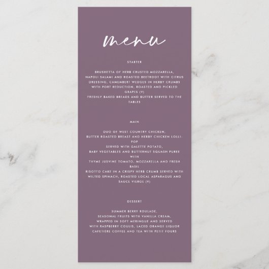 Paarse violet modern eenvoudig elegant script brui menu (Voorkant)