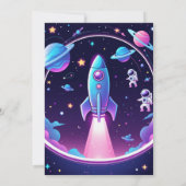 Paarse Violet Outer Space Verjaardagsuitnodiging Kaart (Achterkant)