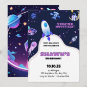 Paarse Violet Outer Space Verjaardagsuitnodiging Kaart (Voorkant / Achterkant)