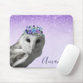 Paarse Violet Owl Flower Crown Glitter personalise Muismat (Met muis)