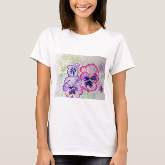 Paarse Violet Pansy Aquarel schilderij T Shirt (Voorkant)
