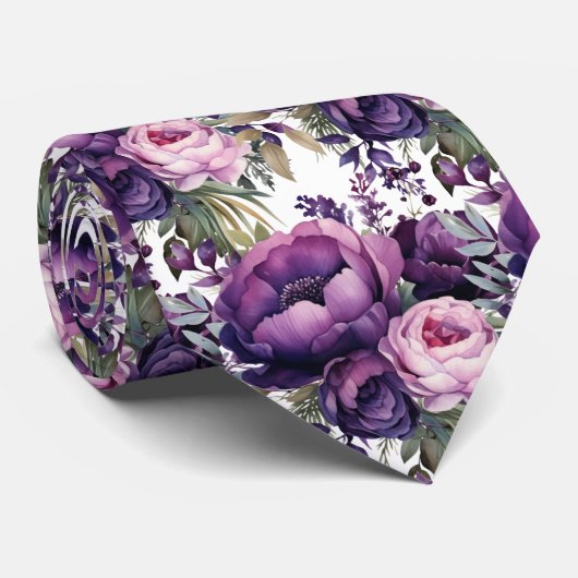 Paarse Violet Pioenrozen Bloemen Stropdas (Opgerold)