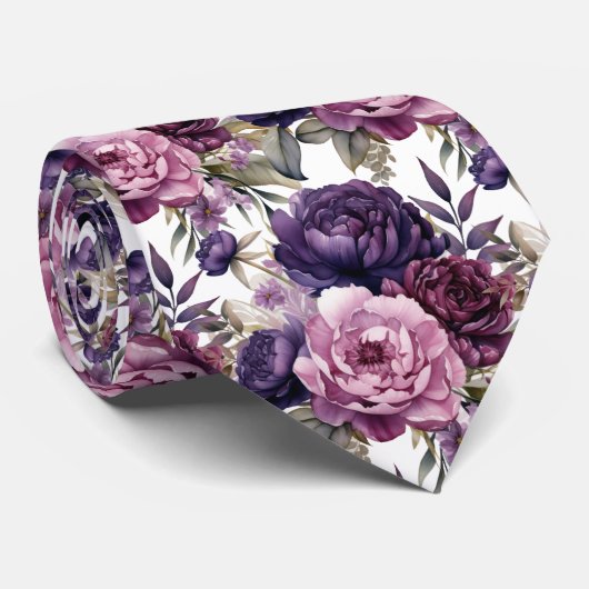 Paarse Violet Pioenrozen Bloemen Stropdas (Opgerold)