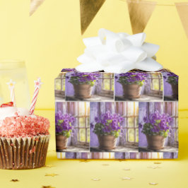 Paarse Violet Plant in Venster Cadeaupapier