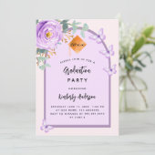 Paarse violet roze bloemboog Graduatie Partij Kaart (Staand voorkant)