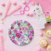 Paarse Violet Roze Kleurrijk Modern Bloemenpatroon Papieren Bordje (Feest)