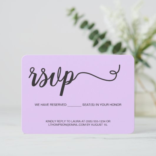 Paarse Violet RSVP zonder verzending Gereserveerde (Staand voorkant)
