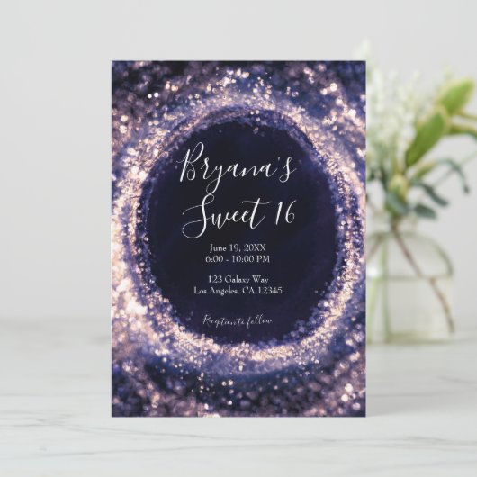 Paarse Violet Sparkeling Lights Glam Sweet 16 Part Kaart (Staand voorkant)