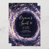 Paarse Violet Sparkeling Lights Glam Sweet 16 Part Kaart (Voorkant / Achterkant)