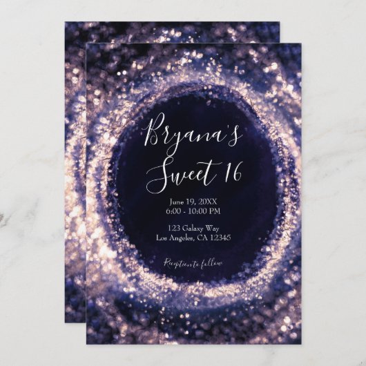 Paarse Violet Sparkeling Lights Glam Sweet 16 Part Kaart (Voorkant / Achterkant)