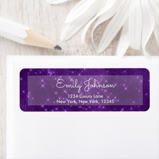 Paarse Violet Sparkle Wedding of Birthday Etiket (Insitu)