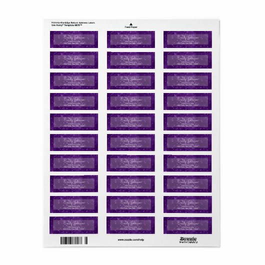 Paarse Violet Sparkle Wedding of Birthday Etiket (Full Sheet)