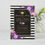 Paarse Violet Striped Graduparty uitnodigen Kaart (Staand voorkant)