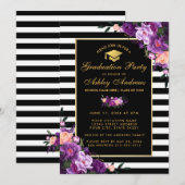 Paarse Violet Striped Graduparty uitnodigen Kaart (Voorkant / Achterkant)