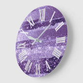 PAARSE VIOLET STROKT Glitter Grey Roman Numbers Grote Klok (Hoek)