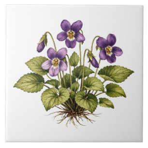 Paarse Violet Vintage Stijl Botanisch Tegeltje
