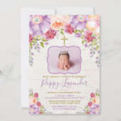 Paarse Violet Waterverf Bloem Doop Eerste Communie Kaart (Voorkant)