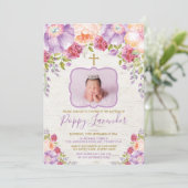 Paarse Violet Waterverf Bloem Doop Eerste Communie Kaart (Staand voorkant)