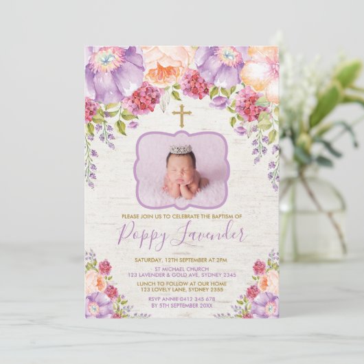 Paarse Violet Waterverf Bloem Doop Eerste Communie Kaart (Staand voorkant)