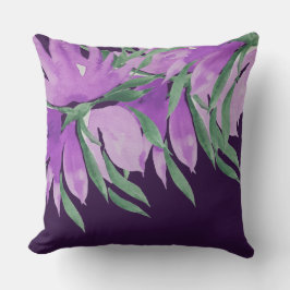 Paarse Violet Waterverf Bloemen Handgeschilderd Kussen