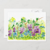 Paarse Violet Waterverf Bloemveer Briefkaart (Voorkant / Achterkant)