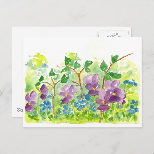 Paarse Violet Waterverf Bloemveer Briefkaart (Voorkant / Achterkant)