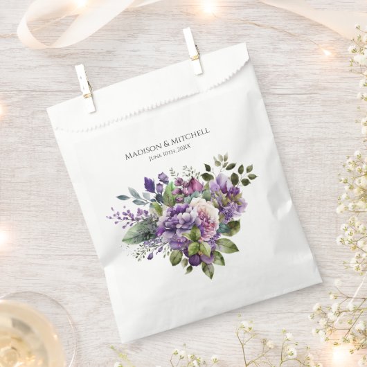 Paarse Violet Waterverf Boeket Bruiloft Bedankzakje (Geknipt)