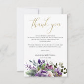 Paarse Violet Waterverf Boeket Gold Script Bedankkaart (Voorkant)