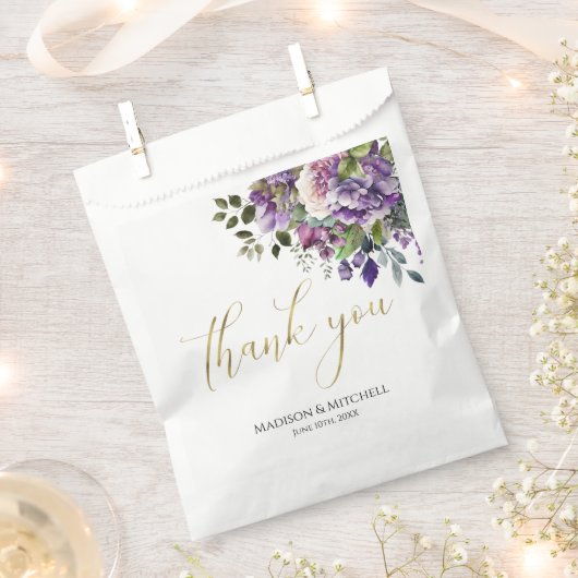 Paarse Violet Waterverf Boeket Gold Script Bedankzakje (Geknipt)