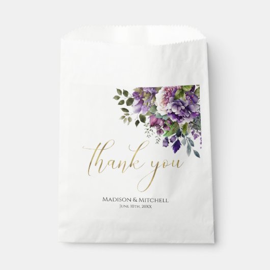 Paarse Violet Waterverf Boeket Gold Script Bedankzakje (Voorkant)