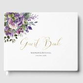 Paarse Violet Waterverf Boeket Gold Script Gastenboek (Voorkant)