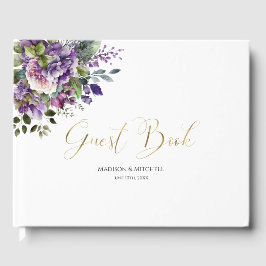 Paarse Violet Waterverf Boeket Gold Script Gastenboek