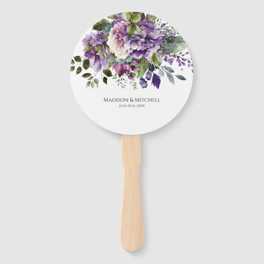 Paarse Violet Waterverf Boeket Gold Script Handwaaier (Achterkant)