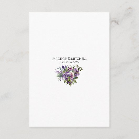 Paarse Violet Waterverf Boeket Gold Script Informatiekaartje (Achterkant)