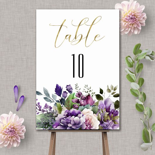 Paarse Violet Waterverf Boeket Gold Script Kaart