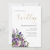 Paarse Violet Waterverf Boeket Gouden Bruiloft Kaart (Voorkant)