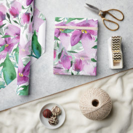 Paarse Violet Waterverf Floral handbeschilderd Cadeaupapier