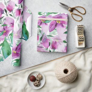 Paarse Violet Waterverf Floral handbeschilderd Cadeaupapier