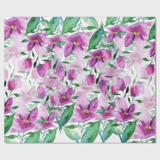 Paarse Violet Waterverf Floral handbeschilderd Cadeaupapier (Vlak)