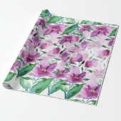 Paarse Violet Waterverf Floral handbeschilderd Cadeaupapier (Uitgerold)