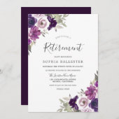 Paarse Violet Waterverf Flowers Retirement Party Kaart (Voorkant / Achterkant)