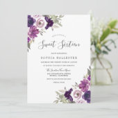 Paarse Violet Waterverf Flowers Sweet 16 Party Kaart (Staand voorkant)