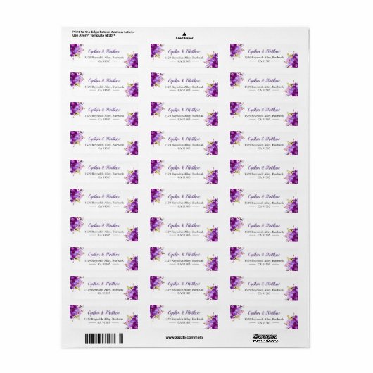 Paarse Violet Waterverf schilderende bloemen Etiket (Full Sheet)