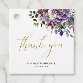 Paarse Violet Waterverfboeket Gouden Schrift Bedankjes Labels